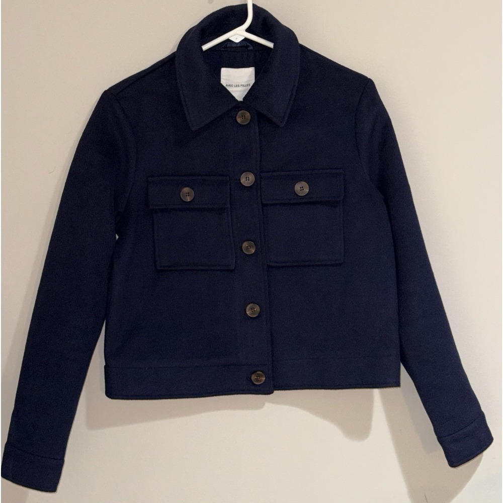 Avec Les Filles Women's Small Cropped Utility Jacket Navy Button Front Shacket - Picture 7 of 7